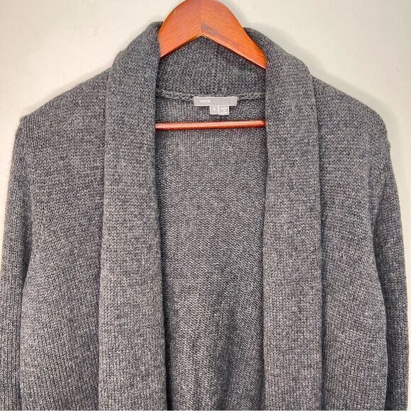 Vince Wool Cashmere Alpaca Yak Grey Draped Cardigan Size Small - Picture 2 of 8